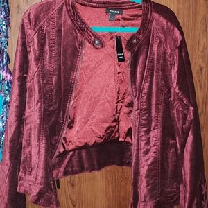 Torrid Burgundy Velvet Moto Jacket, size 2